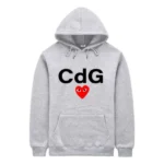 CDG Red Heart Front Print Hoodie-grey