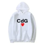 CDG Red Heart Front Print Hoodie-white