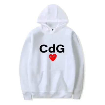 CDG Red Heart Front Print Hoodie-white