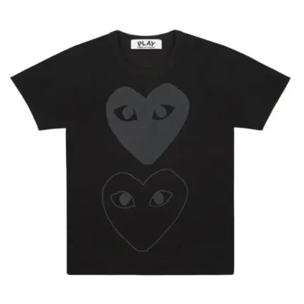 Black T Shirt Black Double Heart ScreenPrint