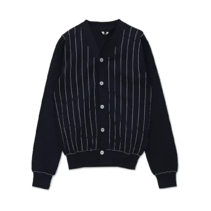 CDG Pinstripe V-Neck Cardigan Navy