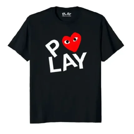 Double Heart print CDG Play Black T Shirt