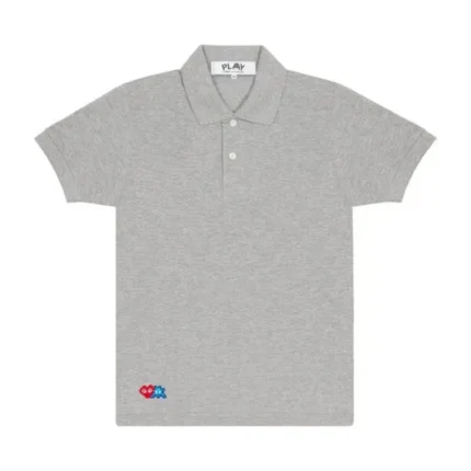 Grey Play Polo Red Invader Heart and Blue Emblem