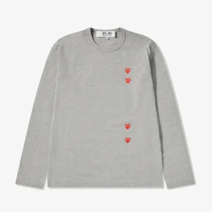 Play Multi Red Heart Longsleeve T-Shirt Grey