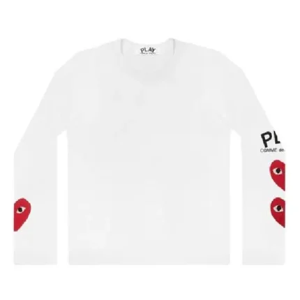 Play White CDG 3 Heart Long Sleeve