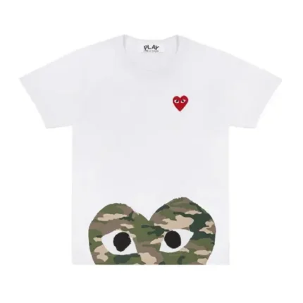 White T Shirt With Camo Half Heart